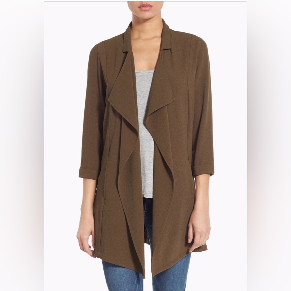 Bobeau | Women’s Drape Front Long Jacket | Size XL | Color: Olive